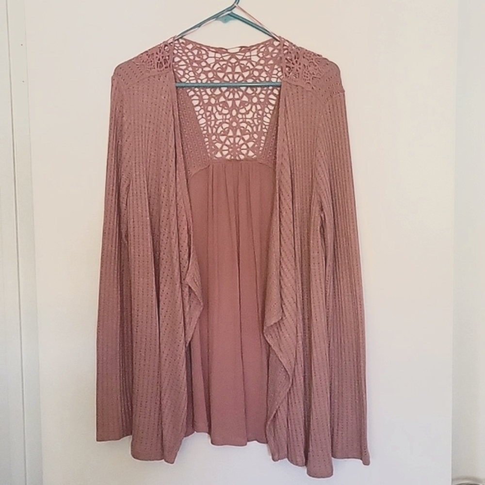 Knox Rose Open Front Cardigan With Lace Embellishment